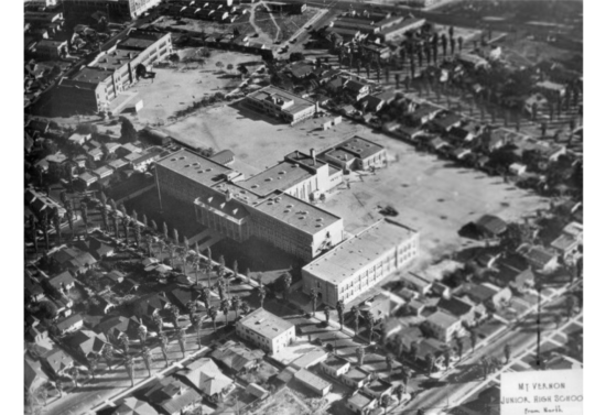 1929 aerial photograph centered on Mt. Vernon Junior High on W. 17th Street in Los Angeles.